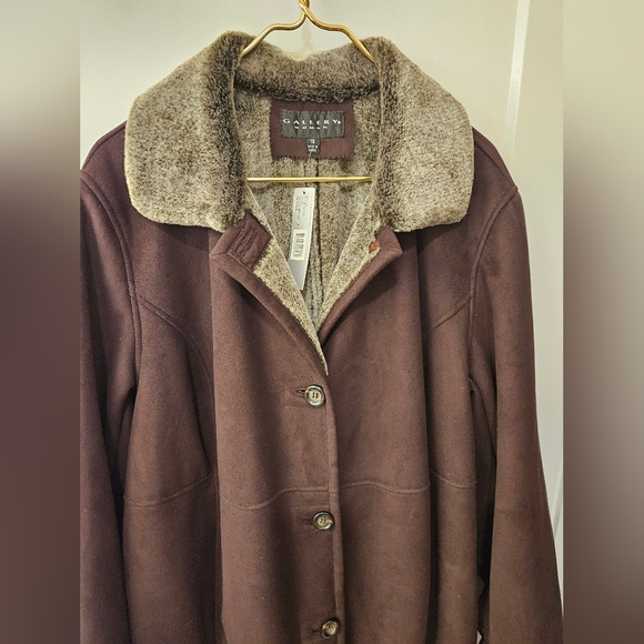 NWT - Gallery Faux Fur "Chocolate - Heather" Long Winter Coat - Size 1X - Picture 8 of 12